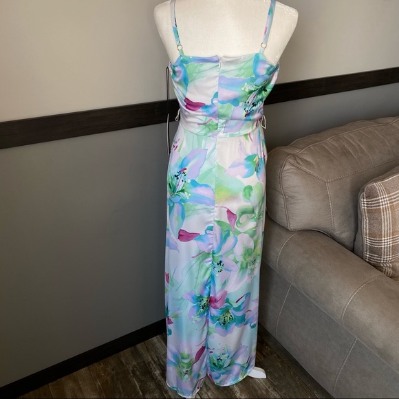 NICOLE MILLER spaghetti adjusted surplice neck open leg floral print satin sz XS - Picture 3 of 17